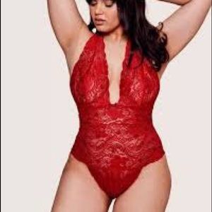 Adore Me Barbados Cherry Lingerie Red Lace one piece thong bodysuit sexy 1X